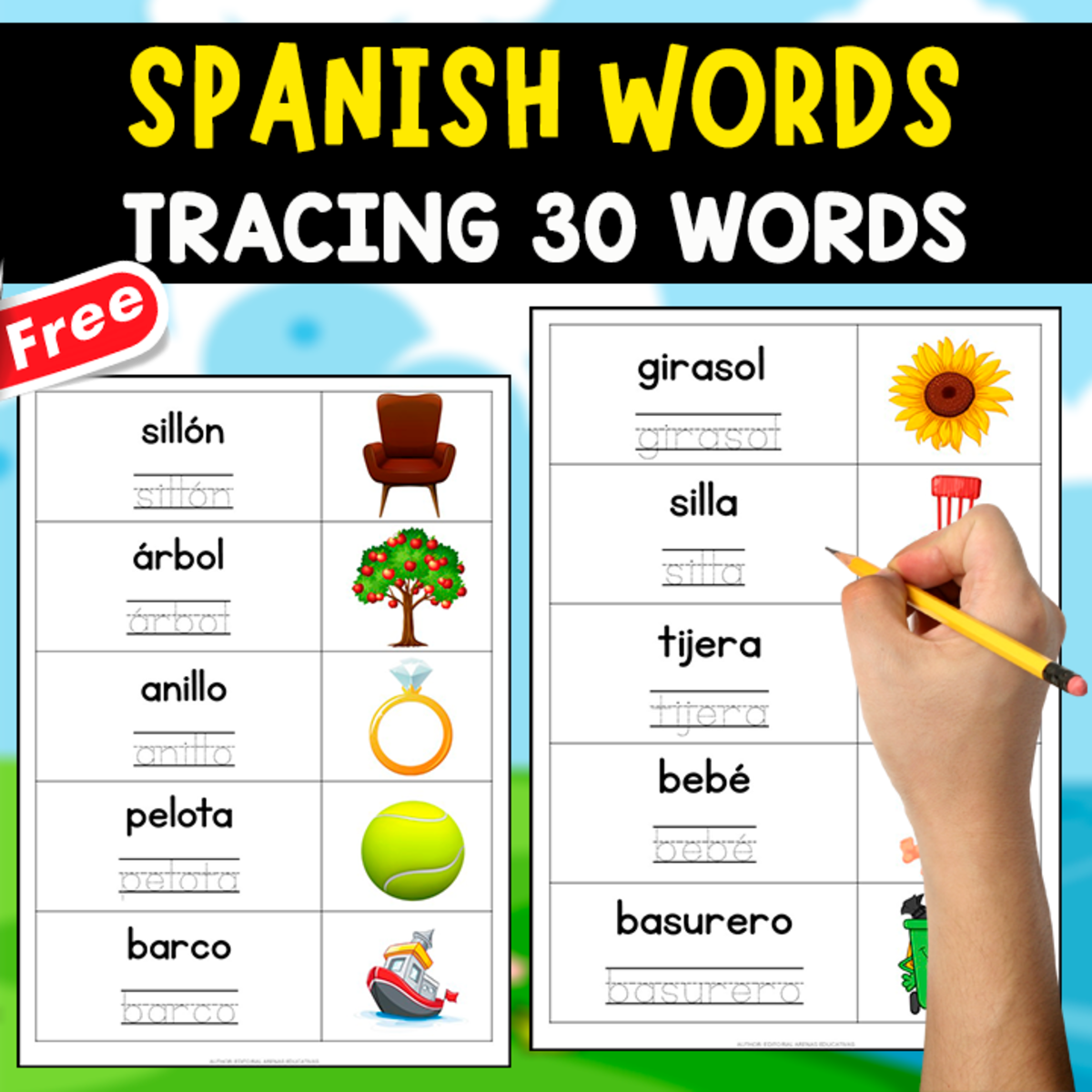 An educational teaching resource from EDITORIAL LAURA EDUCA entitled TRACING 30 SPANISH WORDS | VOCABULARY IN SPANISH downloadable at Teach Simple.