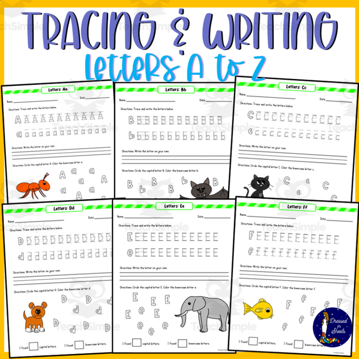 An educational teaching resource from Soumara Siddiqui entitled Tracing and Writing Letters A to Z downloadable at Teach Simple.