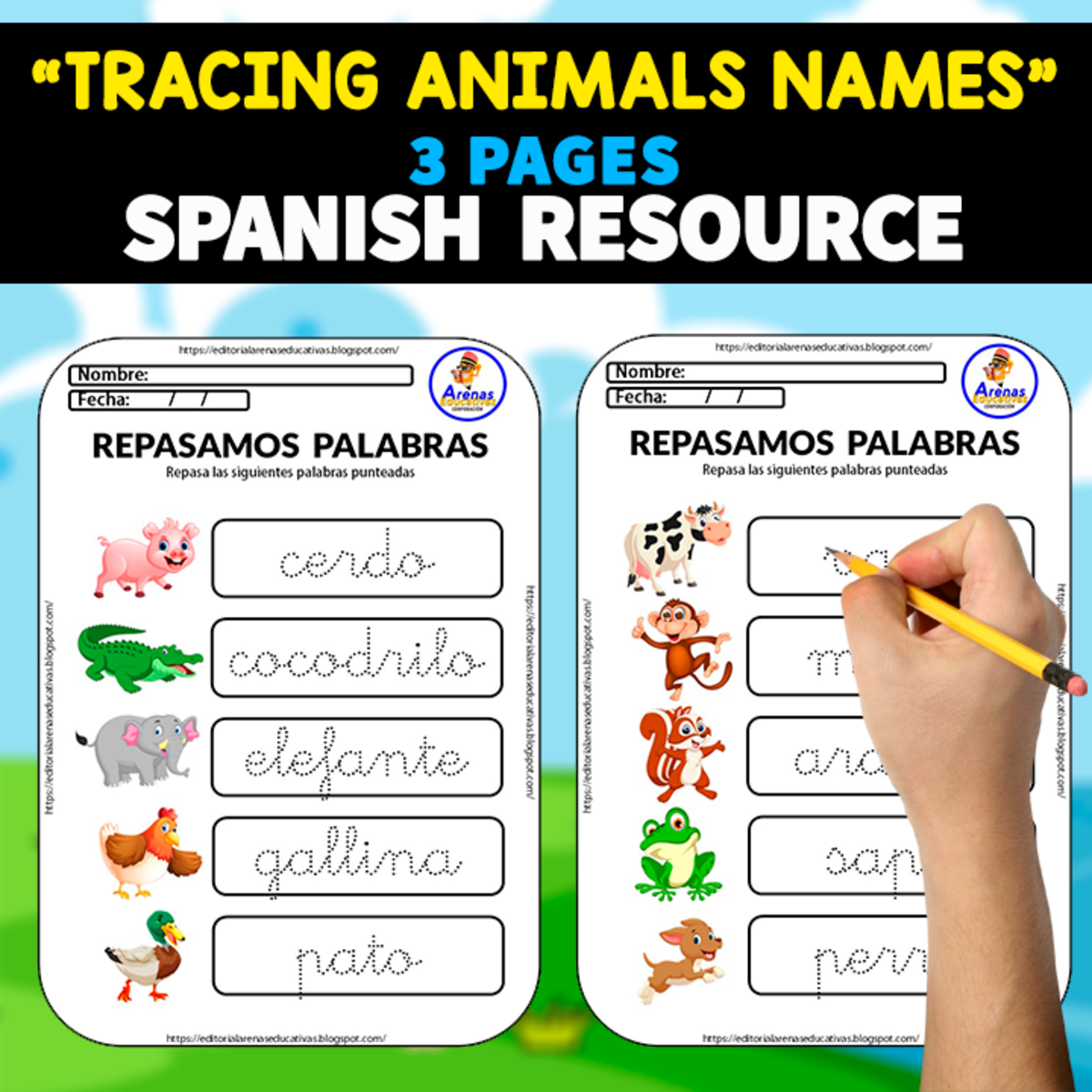 An educational teaching resource from EDITORIAL LAURA EDUCA entitled TRACING ANIMALS NAMES IN SPANISH | SPANISH RESOURCE downloadable at Teach Simple.