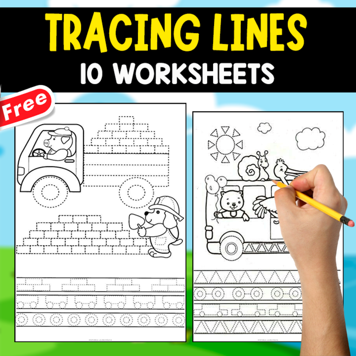 An educational teaching resource from EDITORIAL LAURA EDUCA entitled TRACING LINES | 10 WORKSHEETS | FOR KIDS downloadable at Teach Simple.