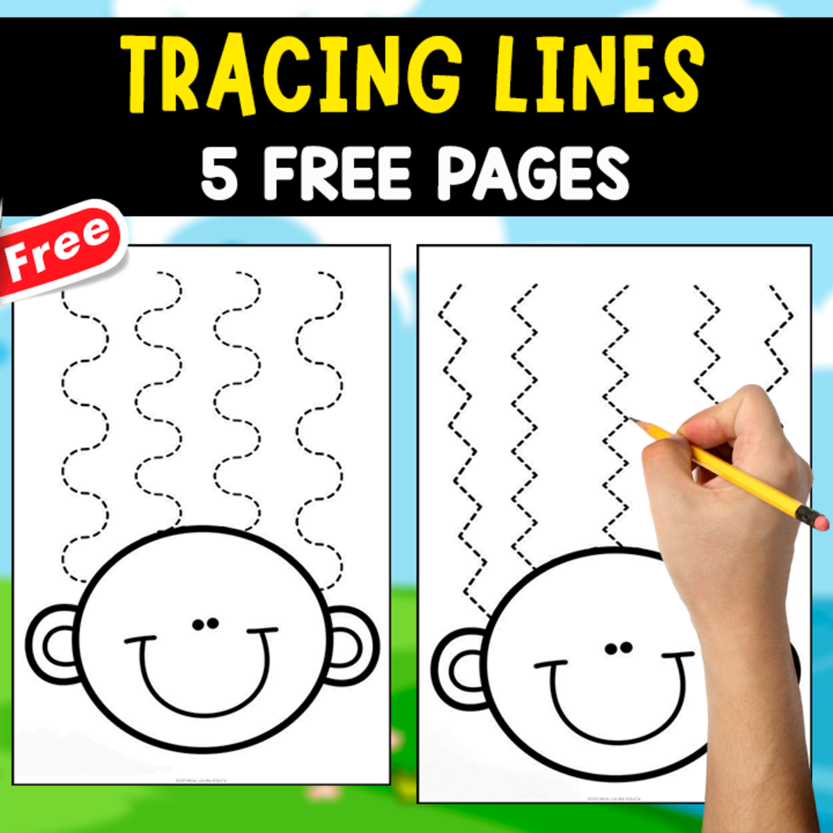 An educational teaching resource from EDITORIAL LAURA EDUCA entitled TRACING LINES | 5 FREE PAGES | FUNNY ACTIVITY downloadable at Teach Simple.