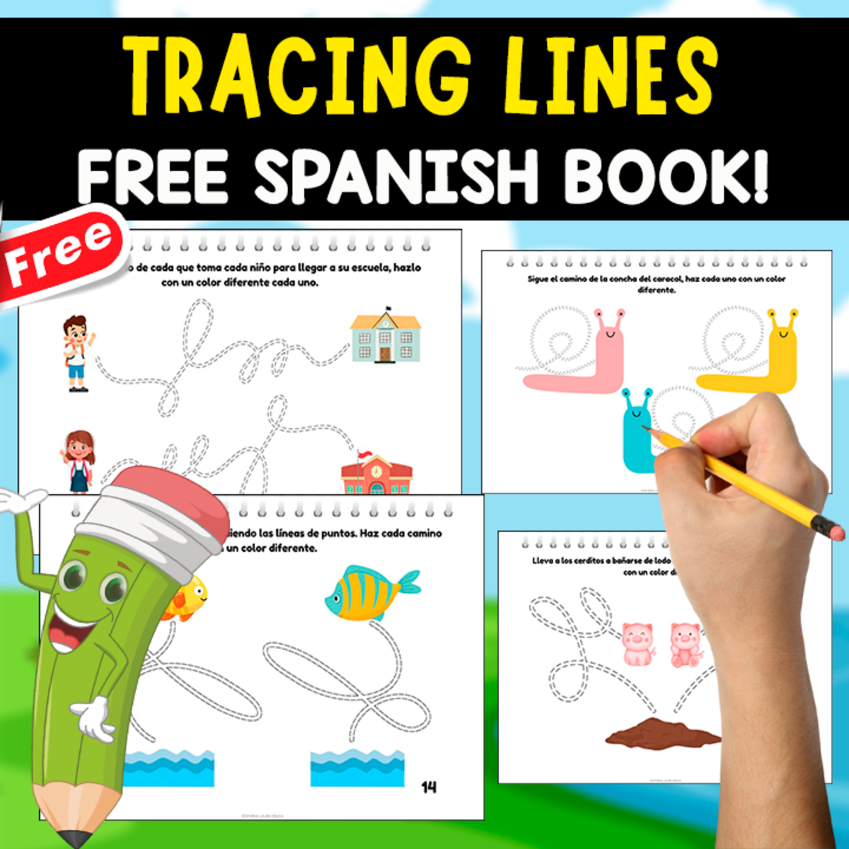 An educational teaching resource from EDITORIAL LAURA EDUCA entitled TRACING LINES BOOK | IN SPANISH | 19 FREE PAGES downloadable at Teach Simple.