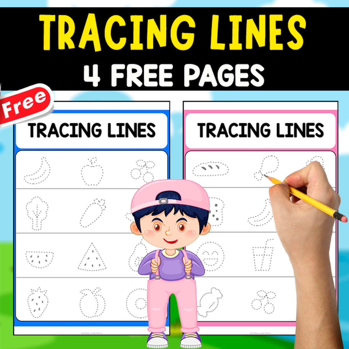 An educational teaching resource from EDITORIAL LAURA EDUCA entitled TRACING LINES EXERCISES | 4 FREE WORKSHEETS downloadable at Teach Simple.