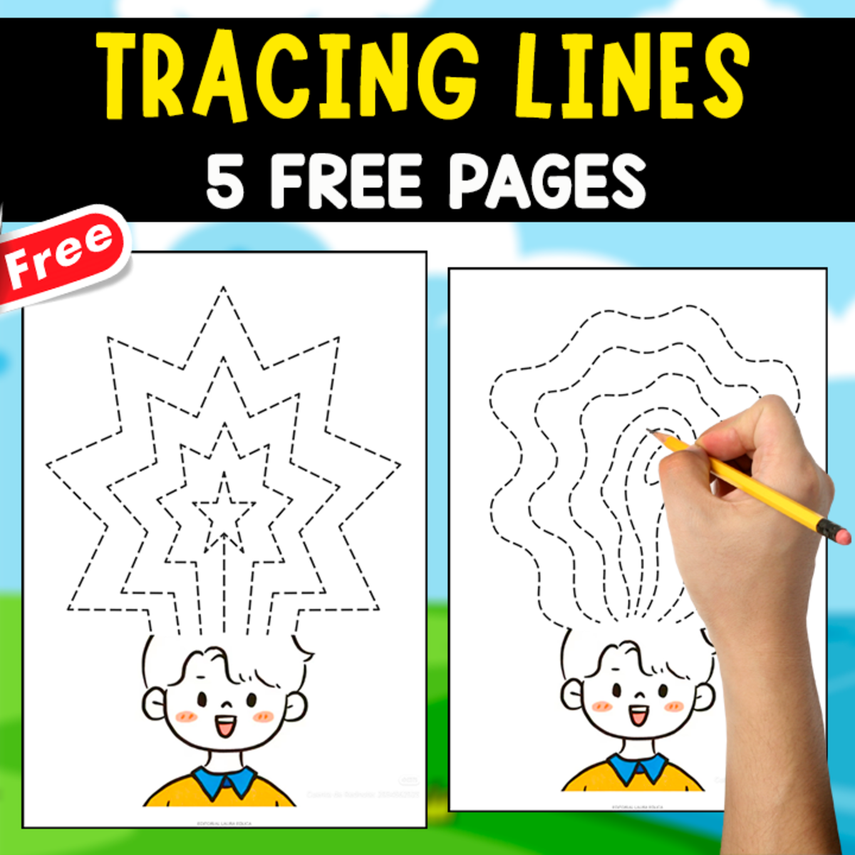 An educational teaching resource from EDITORIAL LAURA EDUCA entitled TRACING LINES EXERCISES | 5 FREE PAGES downloadable at Teach Simple.