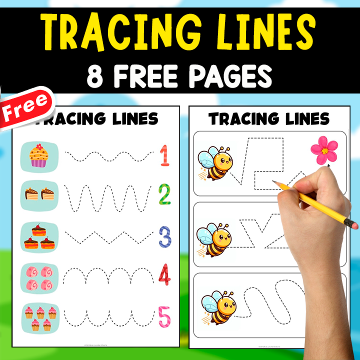 An educational teaching resource from EDITORIAL LAURA EDUCA entitled TRACING LINES MINIBOOK | 8 FREE PAGES FOR KIDS downloadable at Teach Simple.