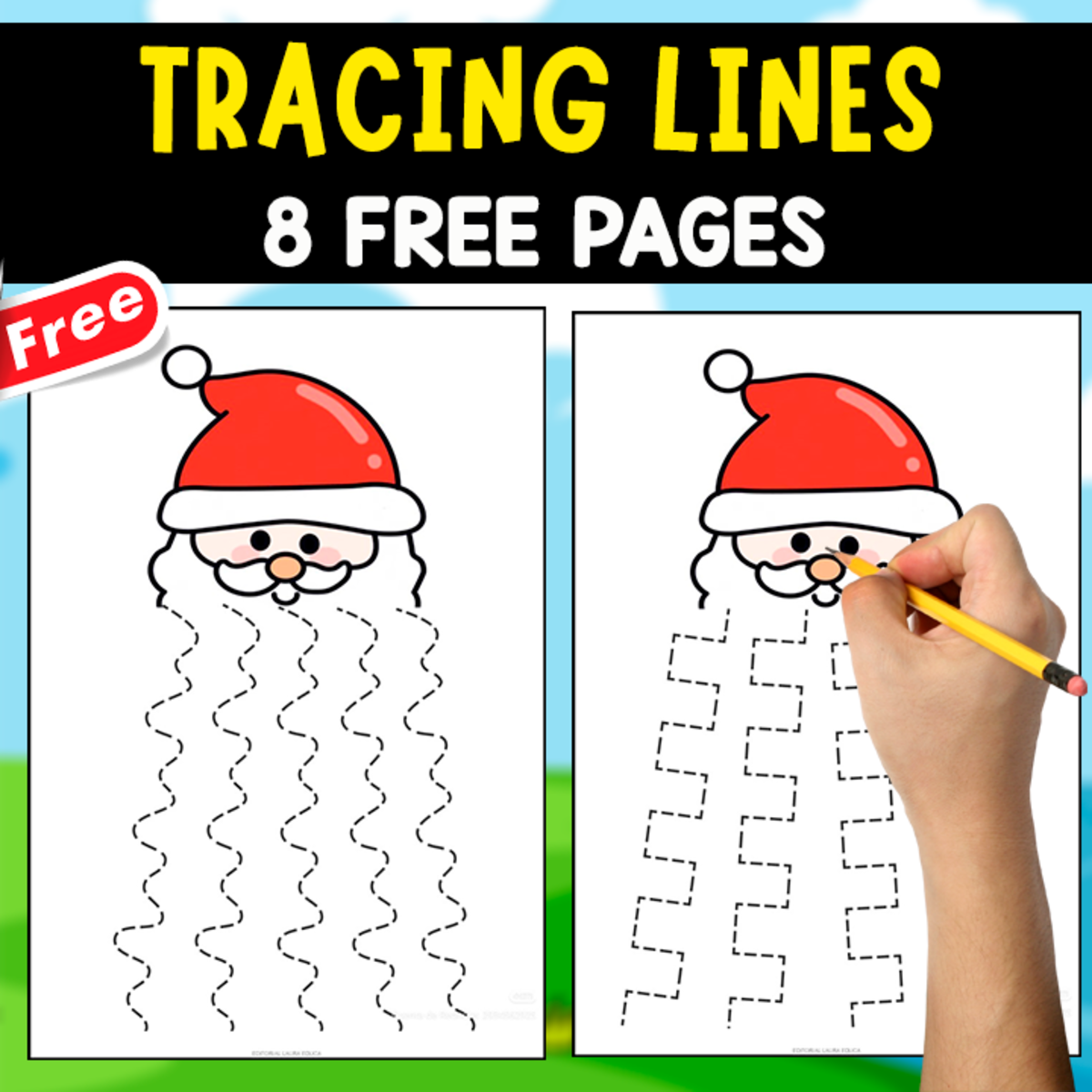 An educational teaching resource from EDITORIAL LAURA EDUCA entitled TRACING LINES OF CHRITSMAS | 8 FREE WORKSHEETS downloadable at Teach Simple.