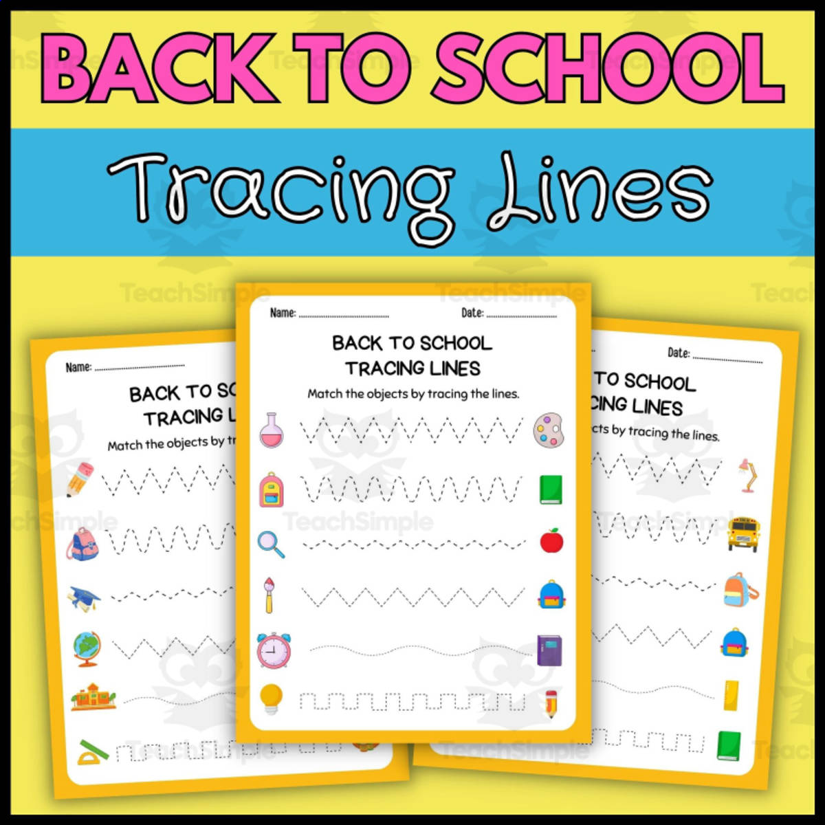 An educational teaching resource from Wonderland School entitled Tracing Lines Practice Worksheets for Kindergarten - Back to School downloadable at Teach Simple.