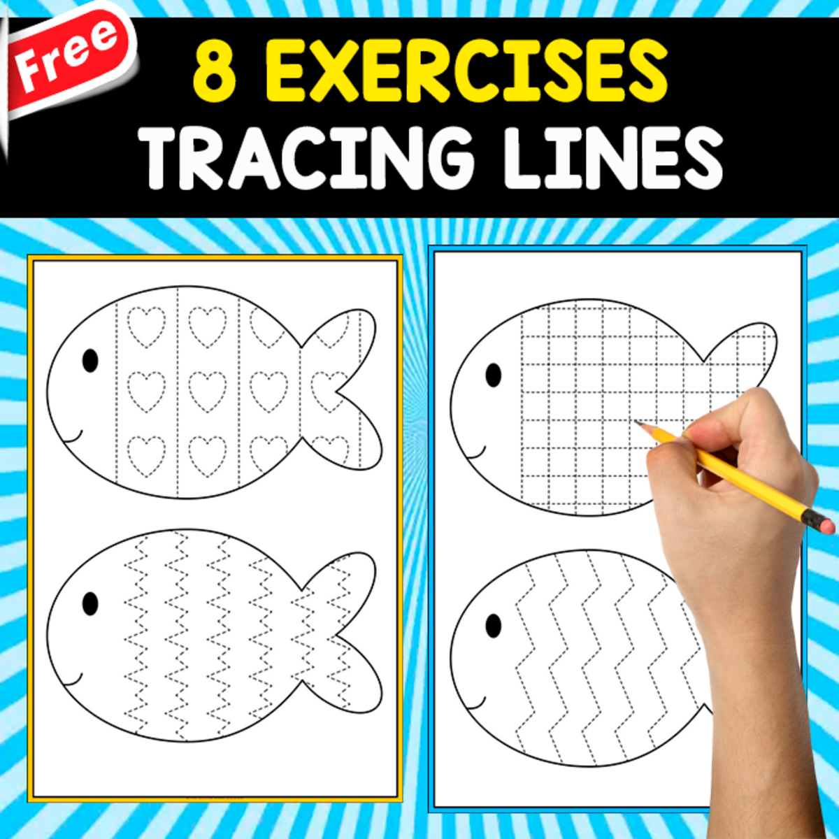 An educational teaching resource from EDITORIAL LAURA EDUCA entitled TRACING LINES WITH FISHES | 8 FREE EXERCISES downloadable at Teach Simple.