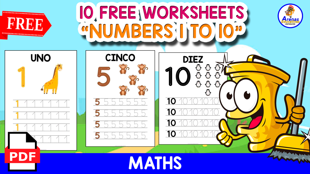 An educational teaching resource from EDITORIAL LAURA EDUCA entitled TRACING NUMBERS 1 TO 10 IN SPANISH | FREE WORKSHEETS | MATHS downloadable at Teach Simple.