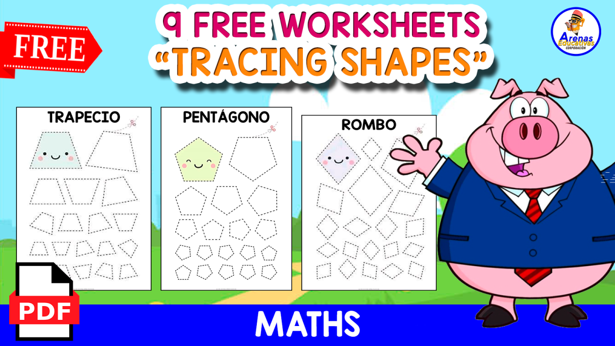 An educational teaching resource from EDITORIAL LAURA EDUCA entitled TRACING SHAPES IN SPANISH | 9 WORKSHEETS downloadable at Teach Simple.