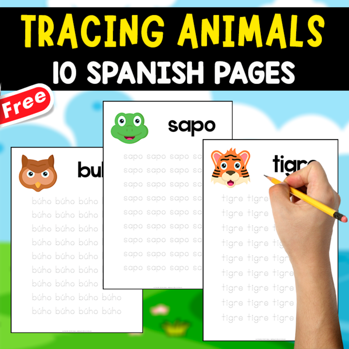 An educational teaching resource from EDITORIAL LAURA EDUCA entitled TRACING SPANISH ANIMALS WORDS | 10 PAGES downloadable at Teach Simple.