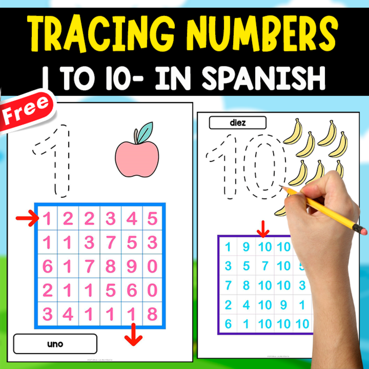 An educational teaching resource from EDITORIAL LAURA EDUCA entitled TRACING SPANISH NUMBERS | 1 TO 10 downloadable at Teach Simple.