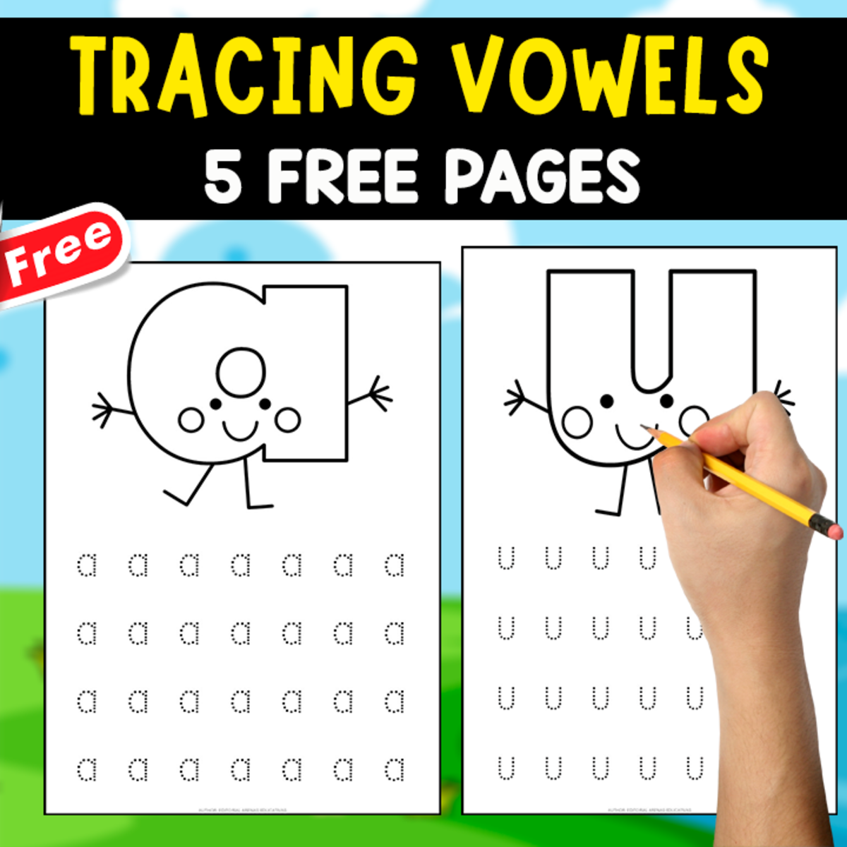 An educational teaching resource from EDITORIAL LAURA EDUCA entitled TRACING VOWELS | 5 FREE PAGES downloadable at Teach Simple.