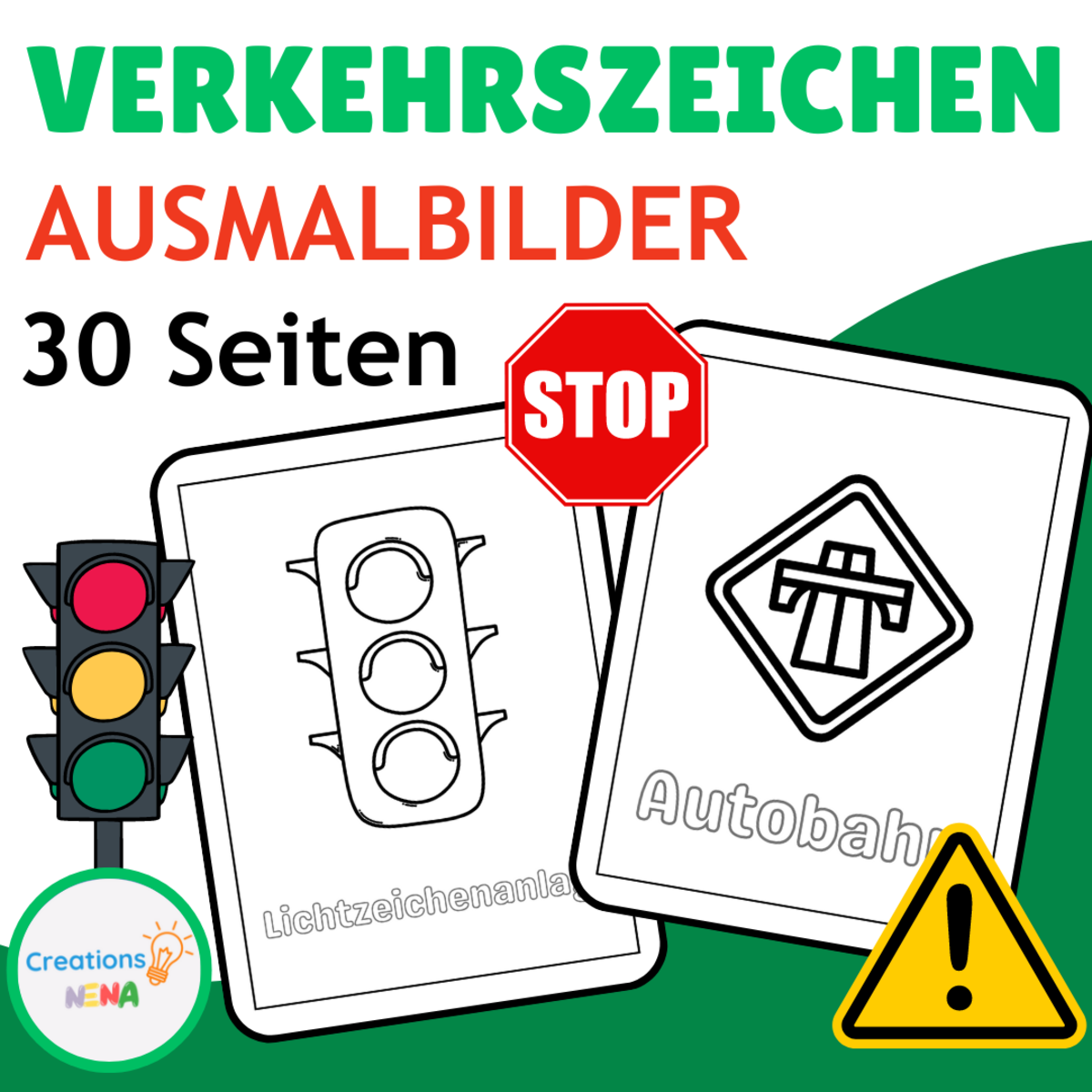 An educational teaching resource from Nena Creations entitled Traffic Signs Coloring Pages in German downloadable at Teach Simple.