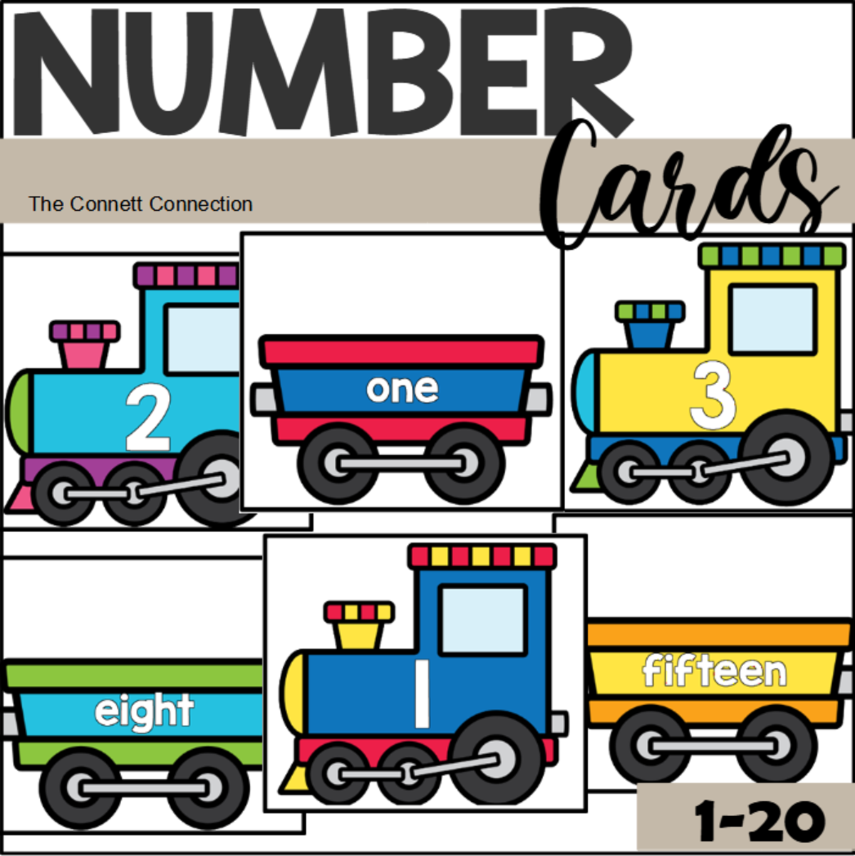 An educational teaching resource from The Connett Connection entitled Train Number Cards downloadable at Teach Simple.