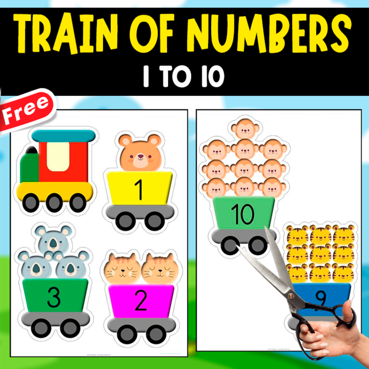 An educational teaching resource from EDITORIAL LAURA EDUCA entitled TRAIN OF NUMBERS | 1 TO 10 | CLASSROOM DECOR downloadable at Teach Simple.