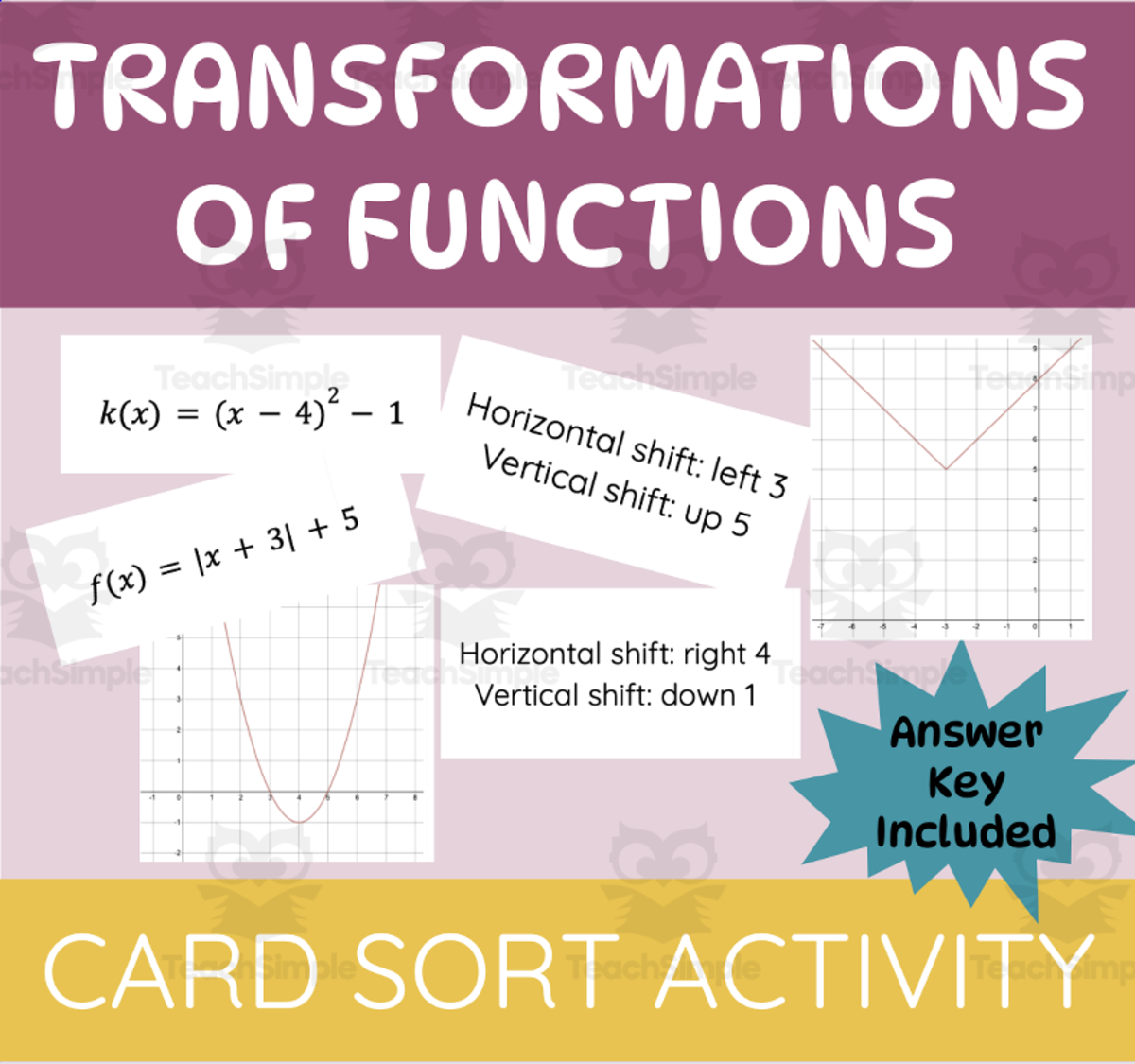 Transformations of Functions Card Sort Partner Activity | Algebra 1 &2 preview
