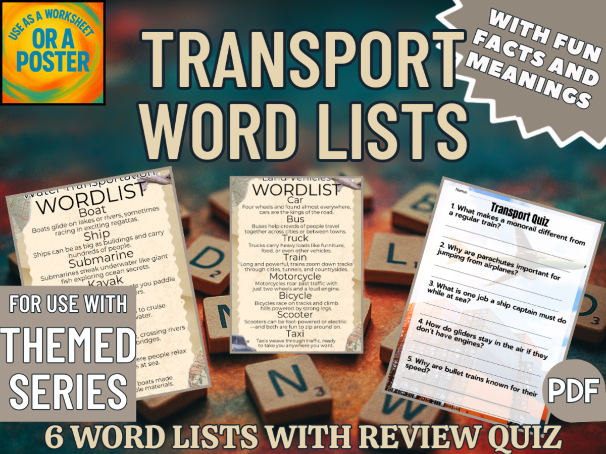 An educational teaching resource from Cored Education entitled Transport Word List Posters (PDF) downloadable at Teach Simple.
