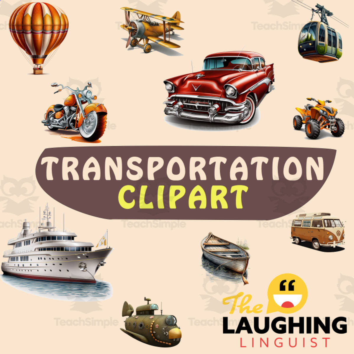 An educational teaching resource from The Laughing Linguist entitled Transportation Clipart Bundle: 90 Vibrant Images for Teachers & Sellers downloadable at Teach Simple.