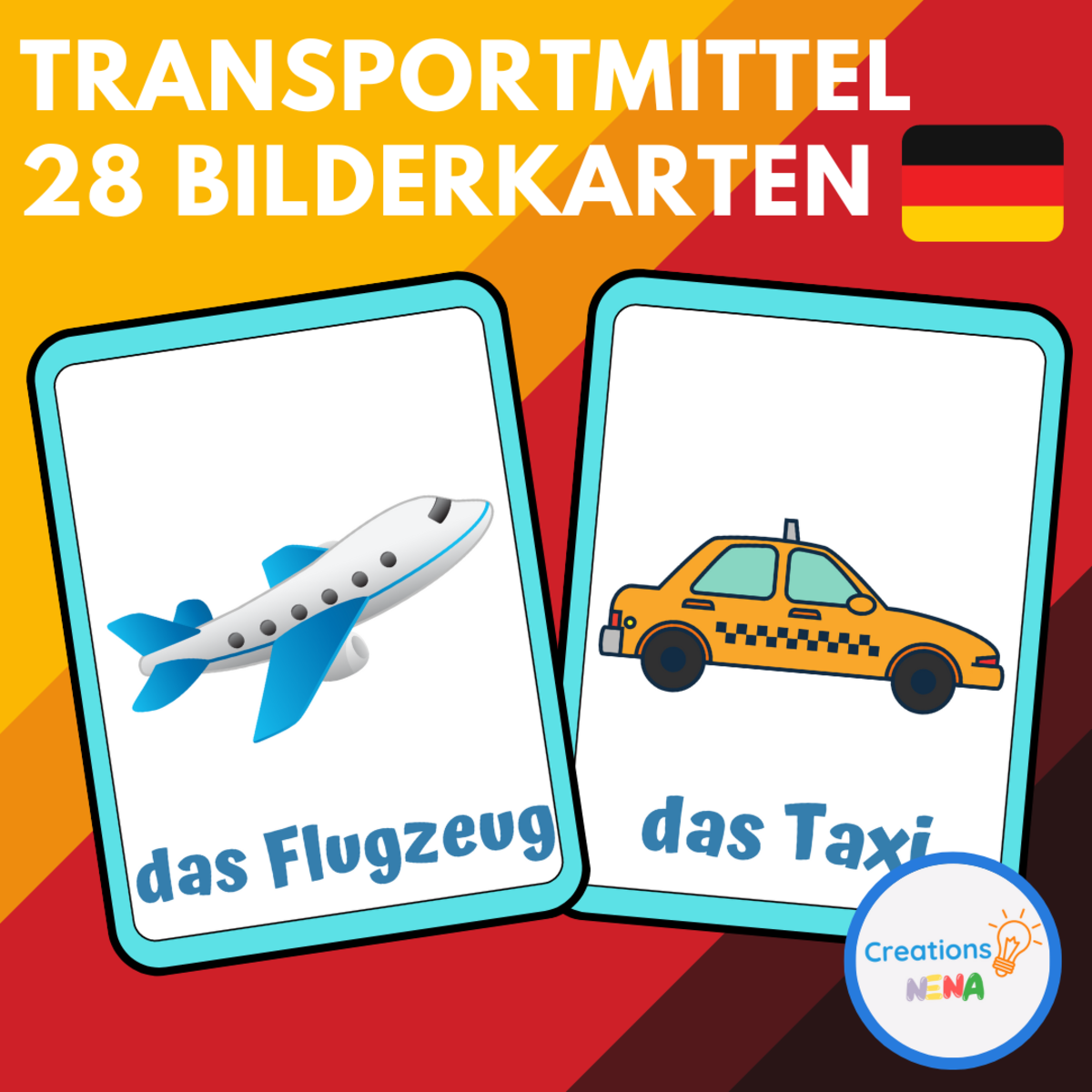 An educational teaching resource from Nena Creations entitled Transportation in German. downloadable at Teach Simple.