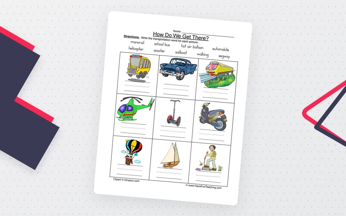 An educational teaching resource from Have Fun Teaching entitled Transportation Names Worksheet downloadable at Teach Simple.