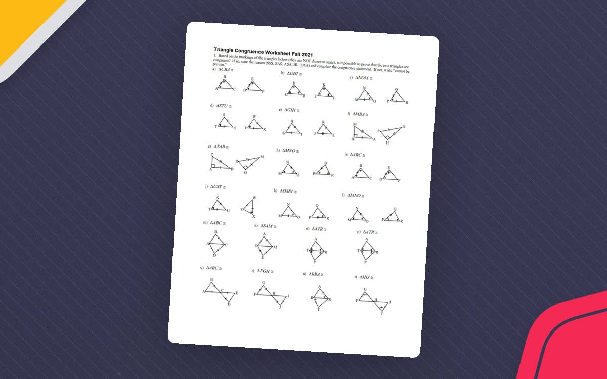 An educational teaching resource from Peter Jonnard entitled Triangle Congruence Worksheet – Geometry Practice downloadable at Teach Simple.