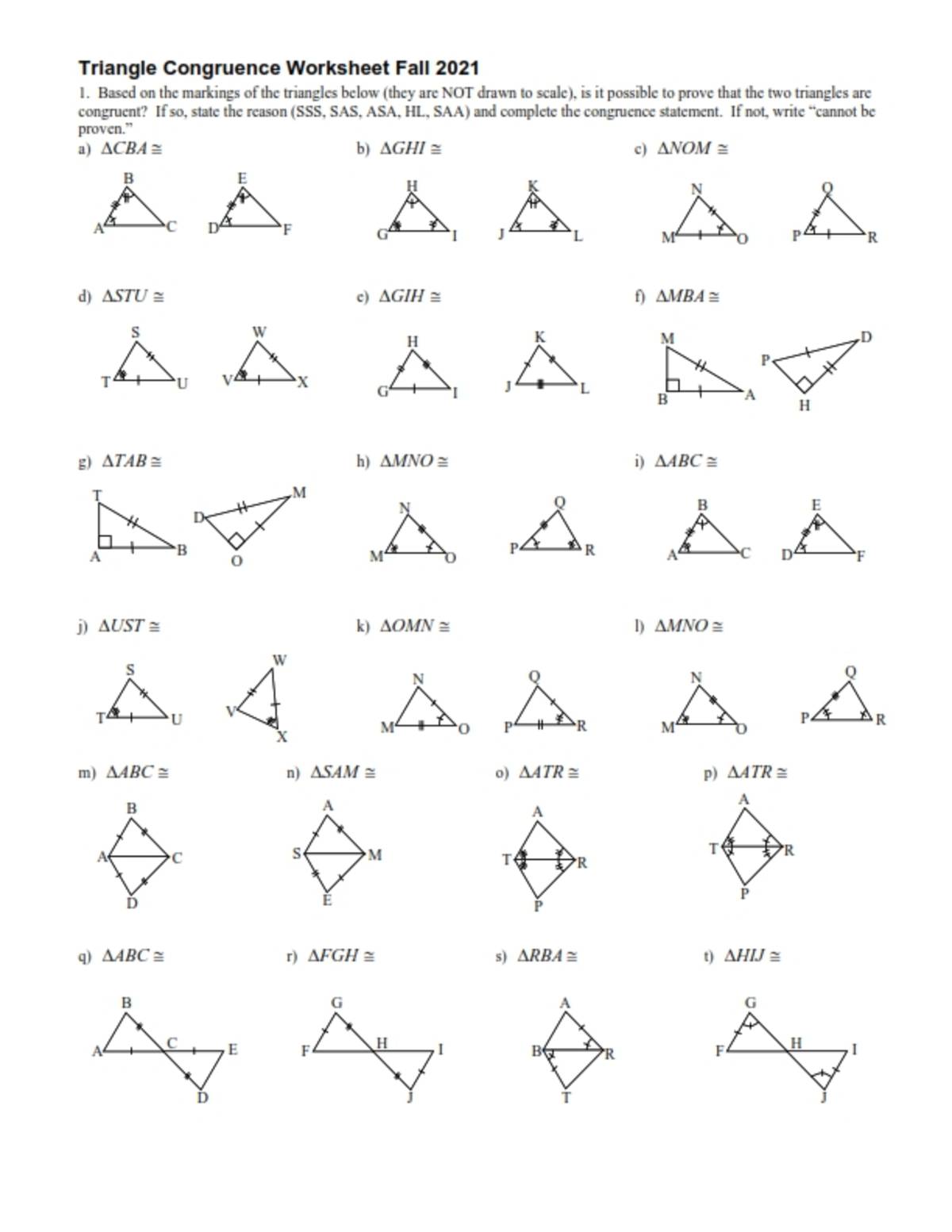 An educational teaching resource from Peter Jonnard entitled Triangle Congruence Worksheet downloadable at Teach Simple.