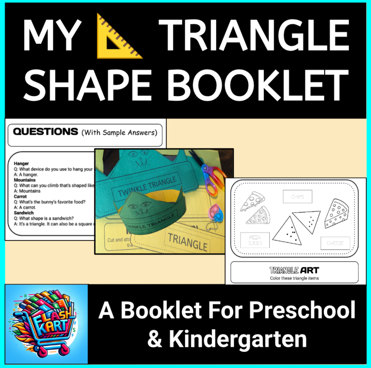 An educational teaching resource from FlashKart entitled Triangle Tracing & Coloring Worksheets for KG, Montessori, & Pre-K downloadable at Teach Simple.