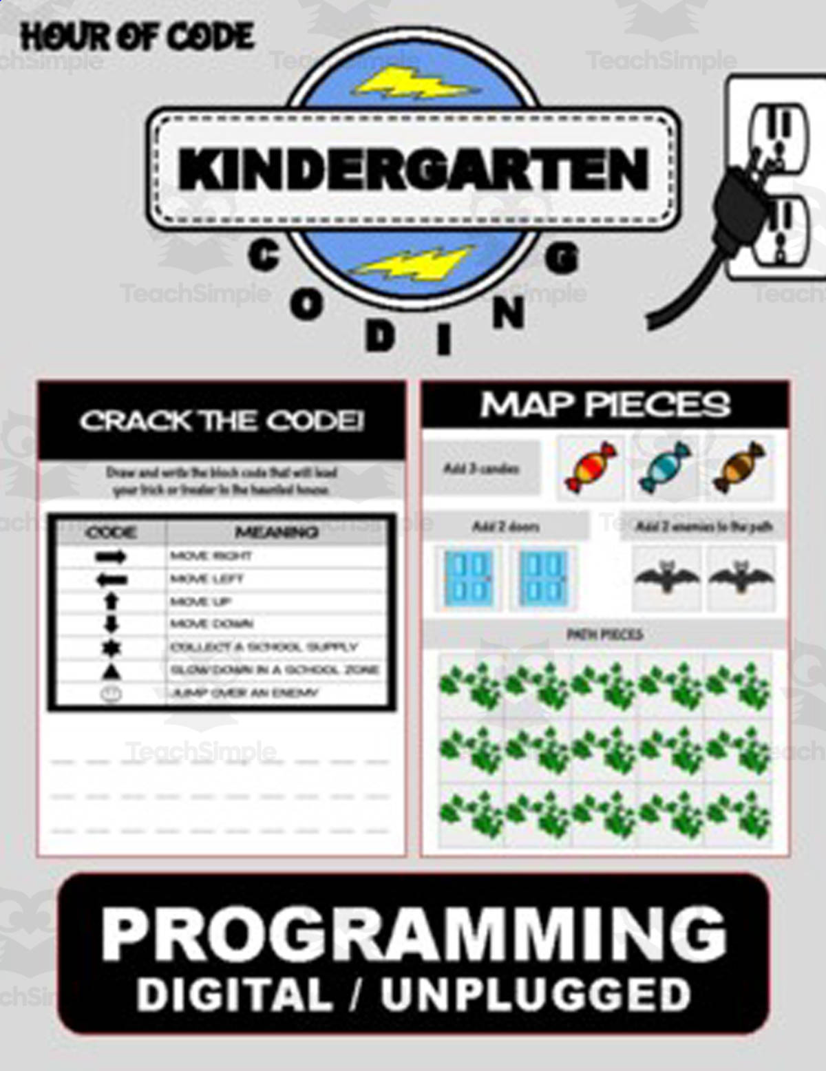 An educational teaching resource from Roombop entitled Trick or Treat October | Kindergarten Unplugged / Digital Coding downloadable at Teach Simple.