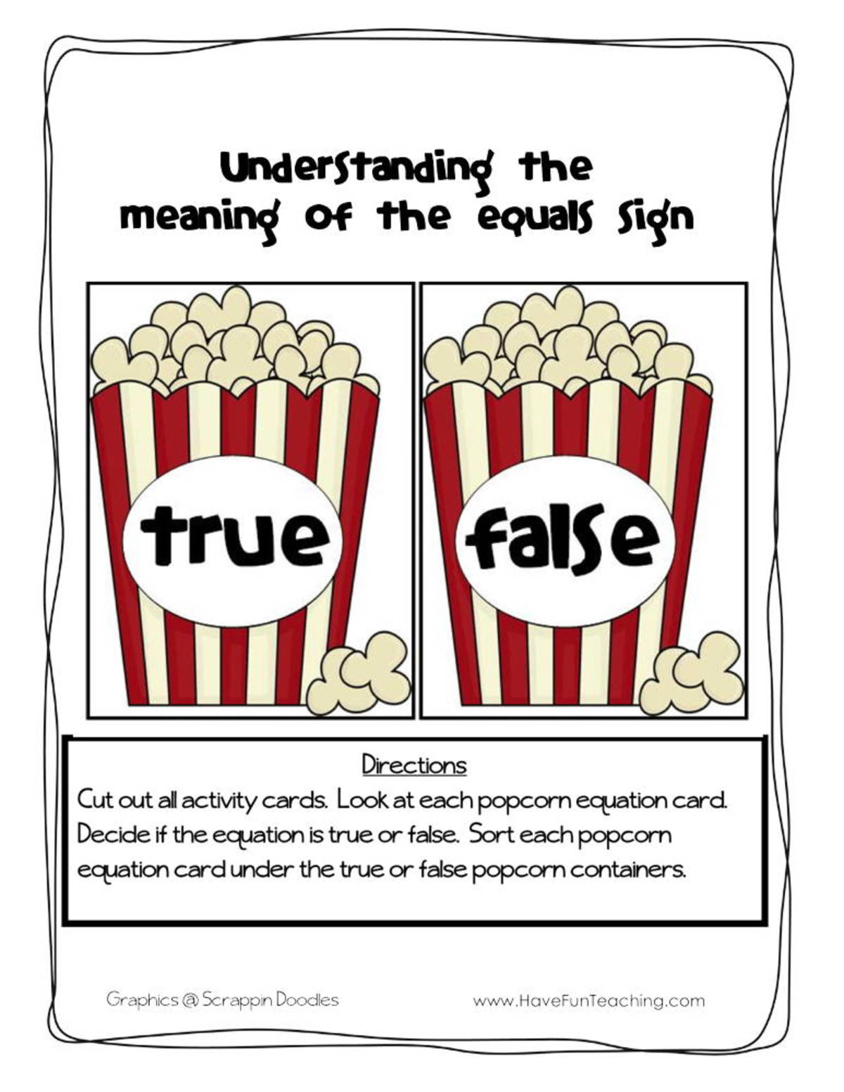An educational teaching resource from Have Fun Teaching entitled True or False Equations Activity downloadable at Teach Simple.