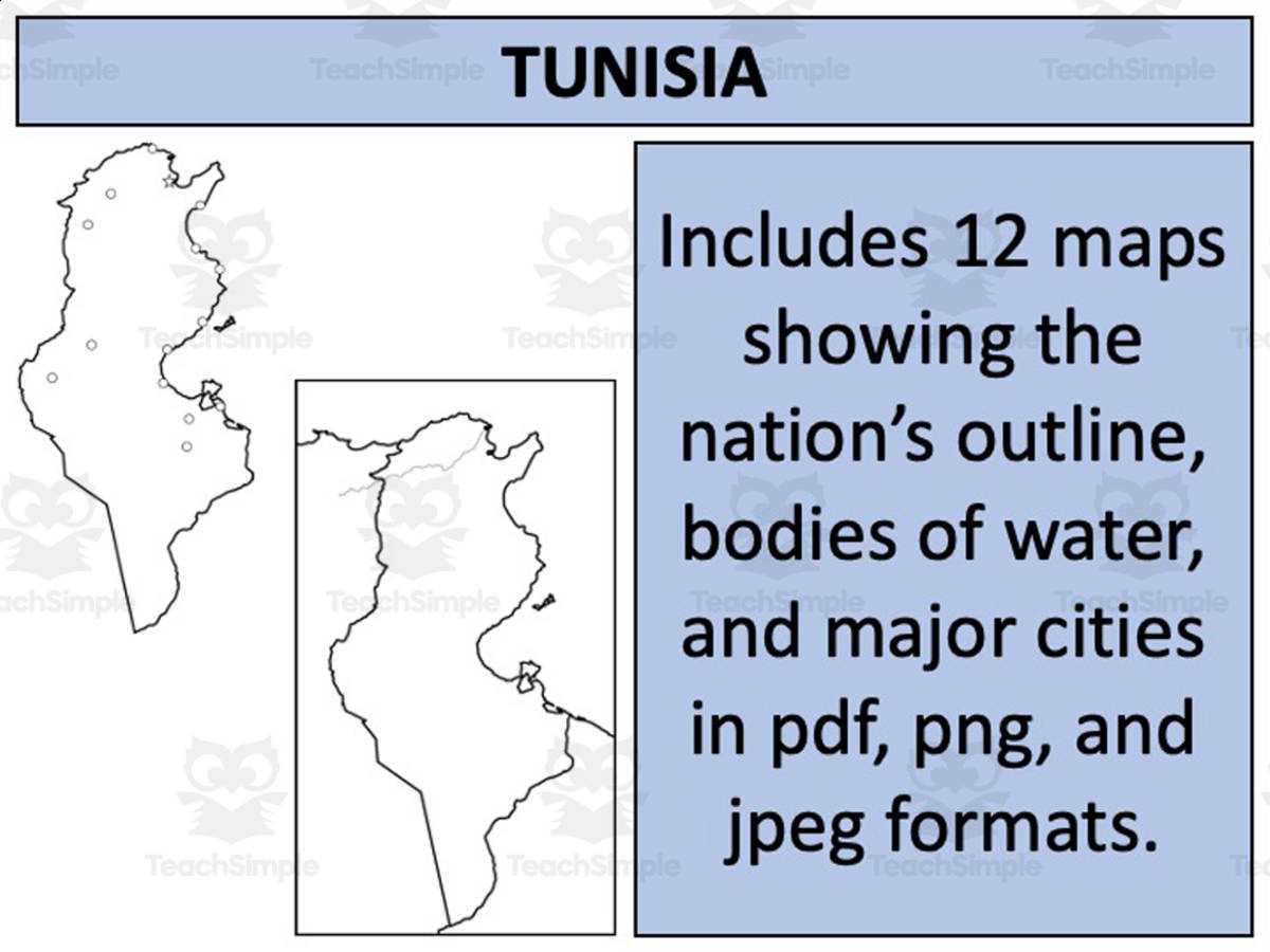 An educational teaching resource from Mr Gray History entitled Tunisia Map Resources downloadable at Teach Simple.
