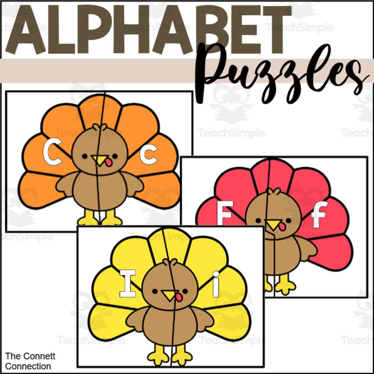 An educational teaching resource from The Connett Connection entitled Turkey Alphabet Puzzles downloadable at Teach Simple.