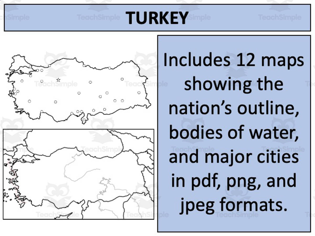 An educational teaching resource from Mr Gray History entitled Turkey Map Resources downloadable at Teach Simple.