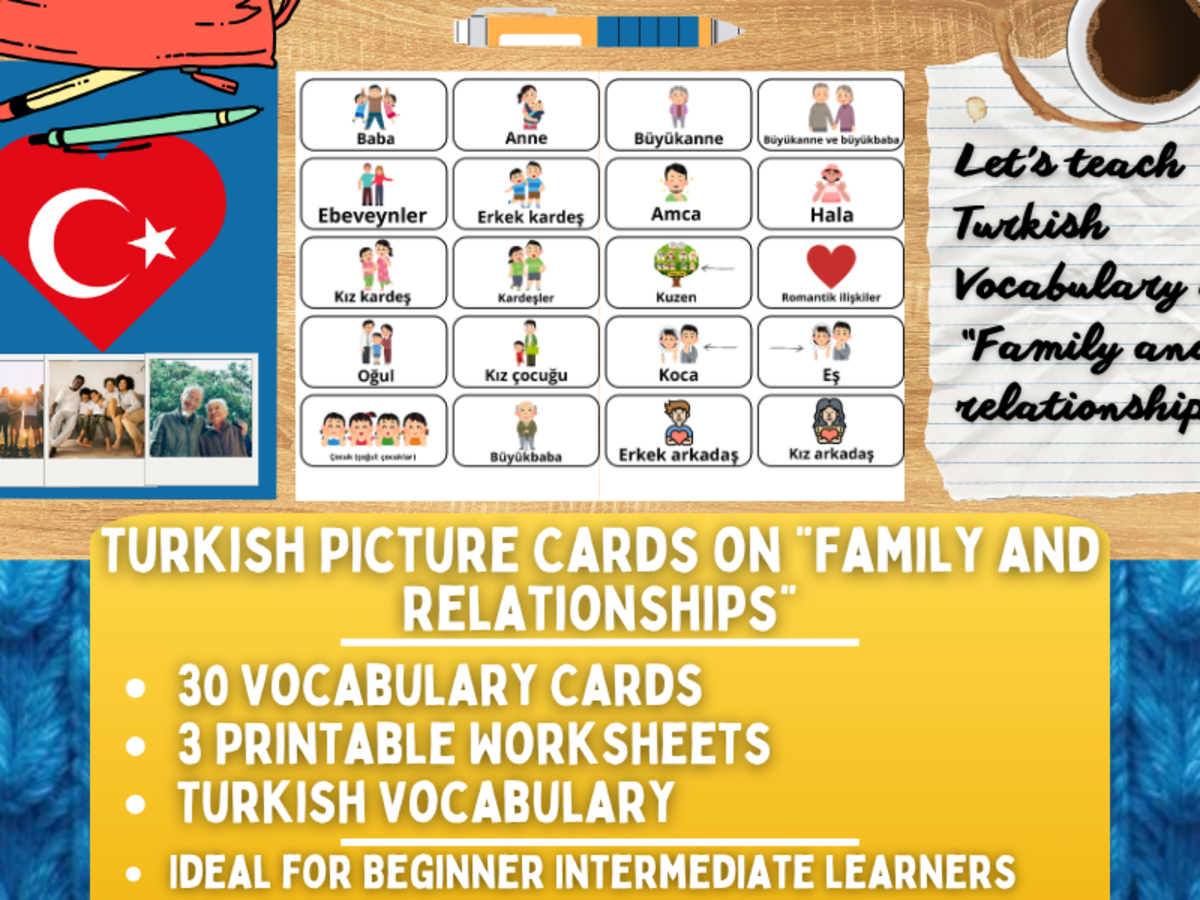 An educational teaching resource from Learning with Alan entitled Turkish Picture Vocabulary Flashcards - Family & Relationships downloadable at Teach Simple.