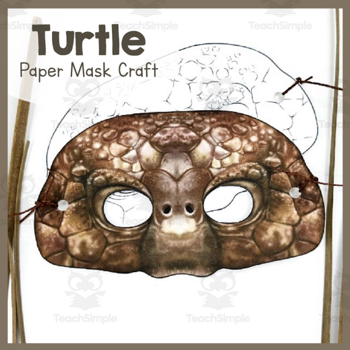 An educational teaching resource from Simply Schoolgirl entitled Turtle | Paper Mask | Printable Craft downloadable at Teach Simple.
