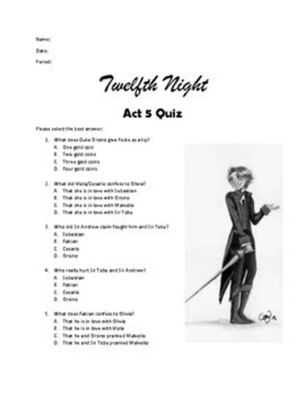 An educational teaching resource from Educate and Create entitled Twelfth Night Act 5 downloadable at Teach Simple.