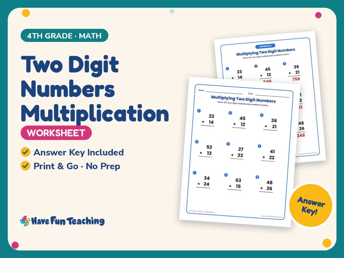 Two Digit Numbers Multiplication Worksheet – 4th Grade Math Practice preview