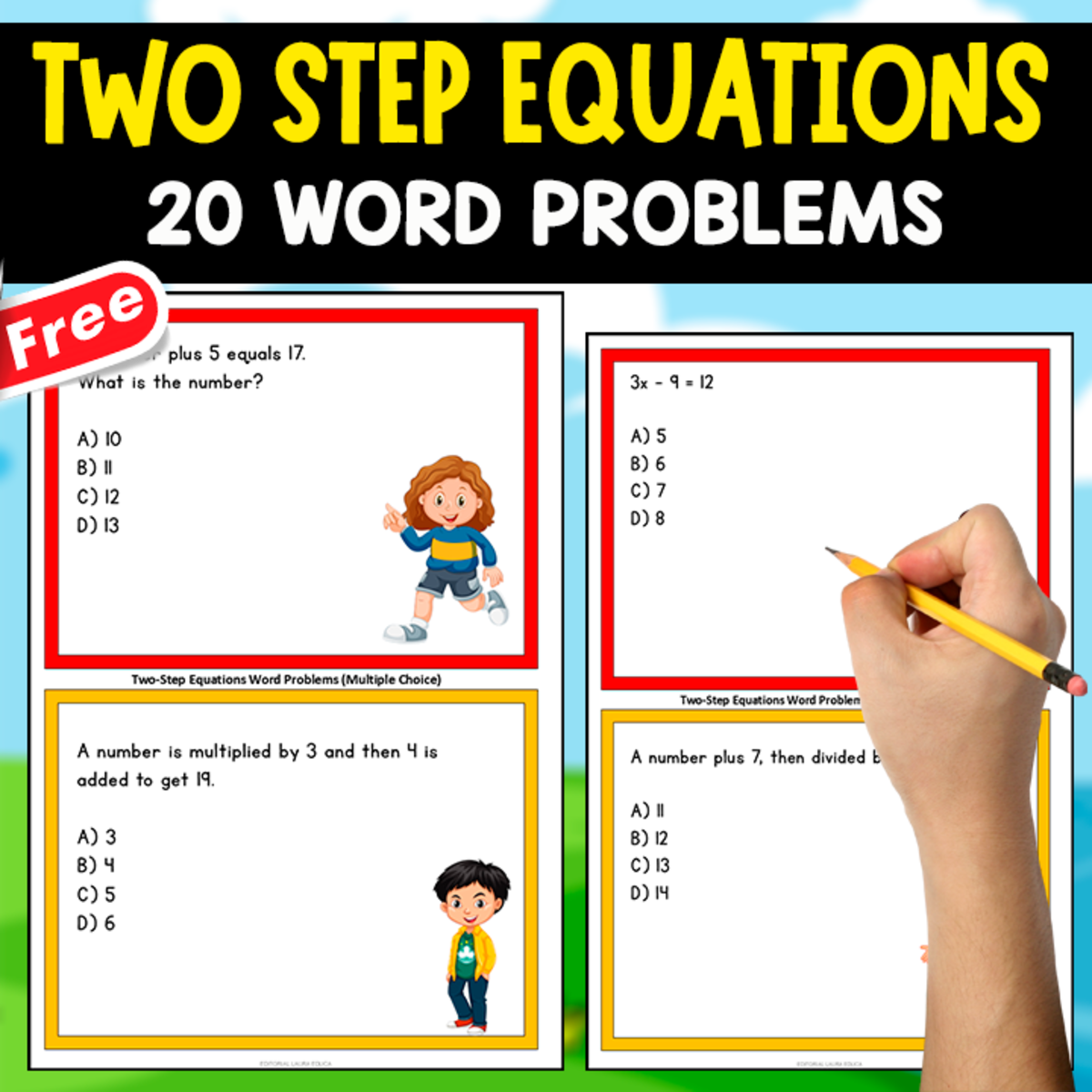 An educational teaching resource from EDITORIAL LAURA EDUCA entitled TWO STEP EQUATIONS | 20 WORD PROBLEMS downloadable at Teach Simple.
