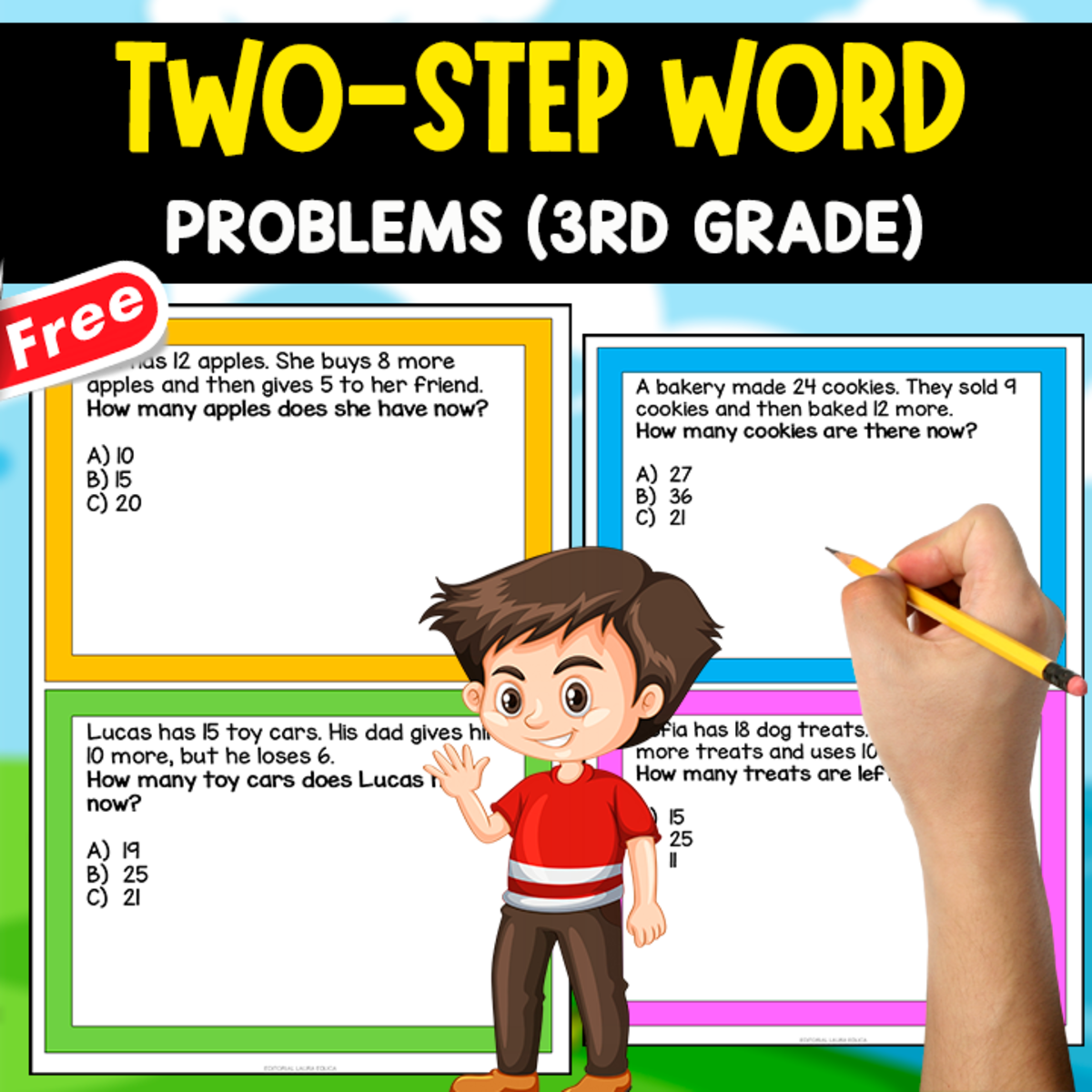 An educational teaching resource from EDITORIAL LAURA EDUCA entitled TWO-STEP WORD PROBLEMS (3RD GRADE) | MATH RESOURCE downloadable at Teach Simple.
