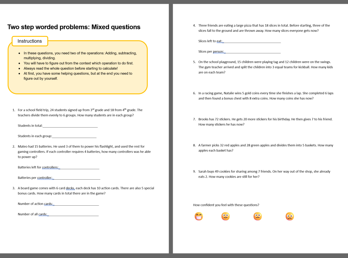 Two Step Word Problems 3rd Grade - No variable - Mixed preview