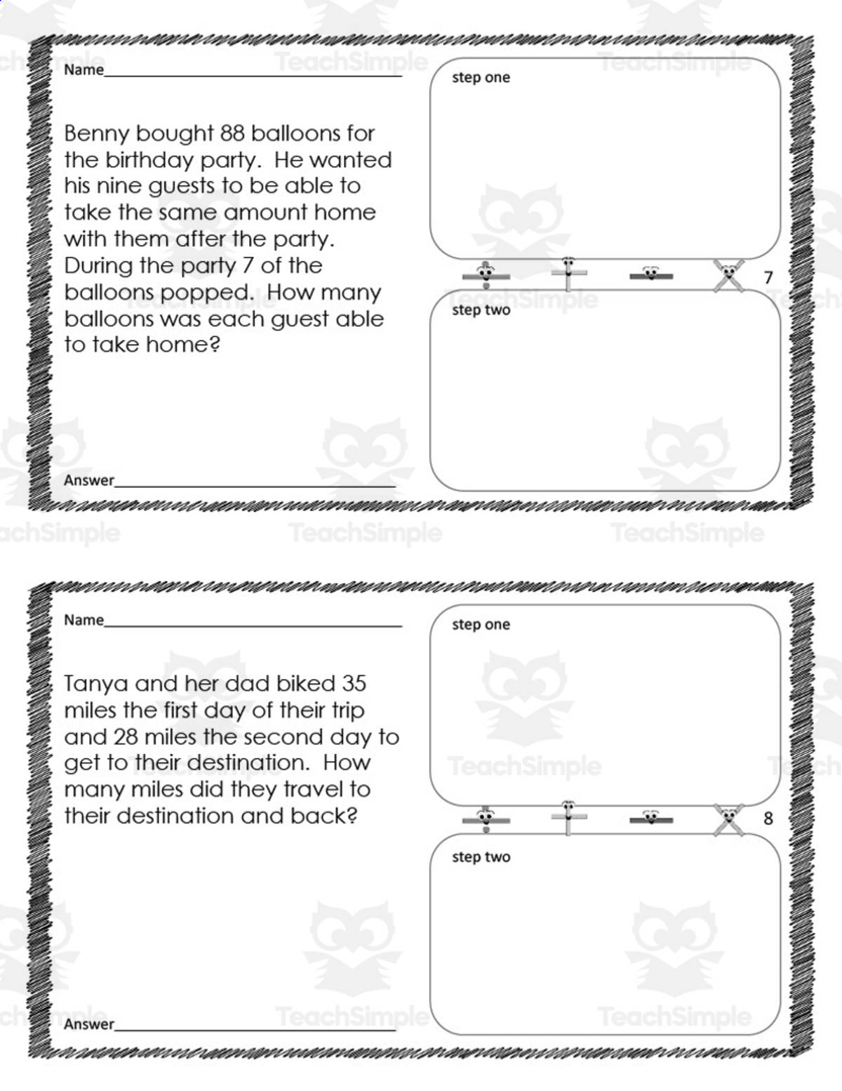 An educational teaching resource from At the Core entitled Two Step Word Problems Activity Packet downloadable at Teach Simple.