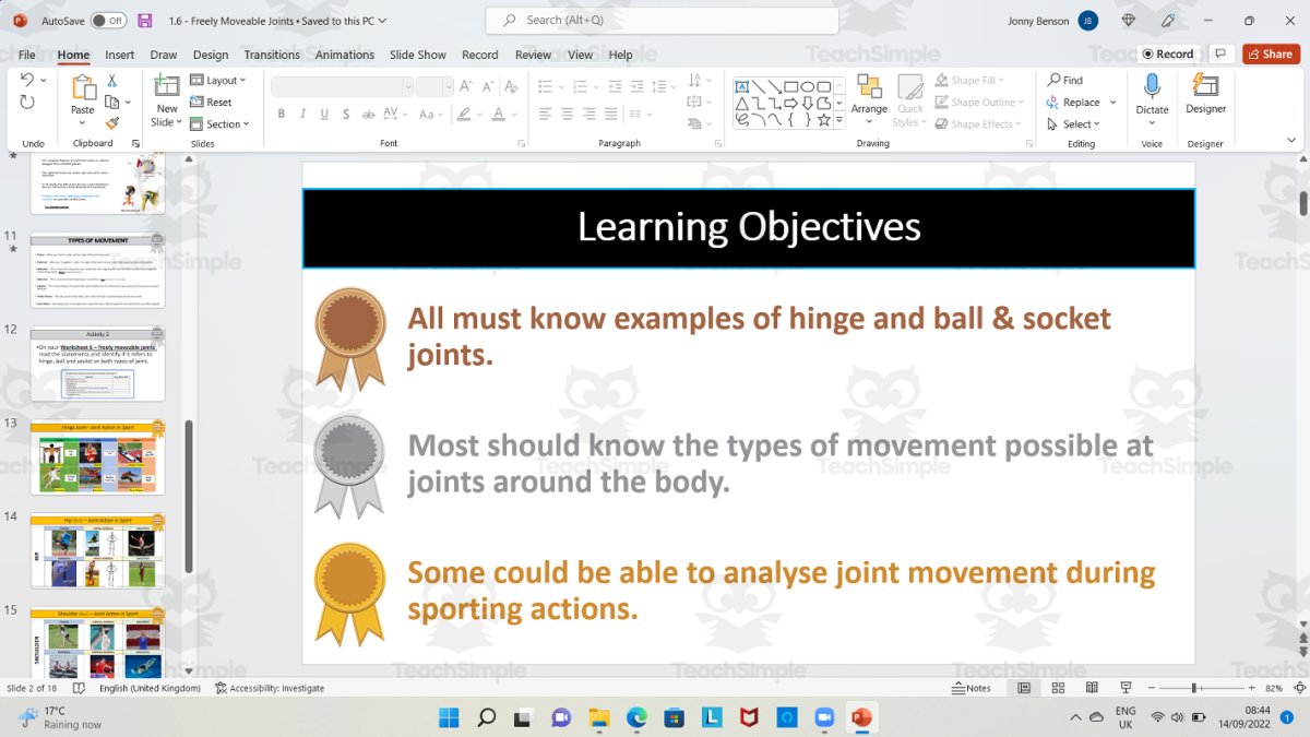 An educational teaching resource from The PE Tutor entitled Types of Freely Movable Joints downloadable at Teach Simple.