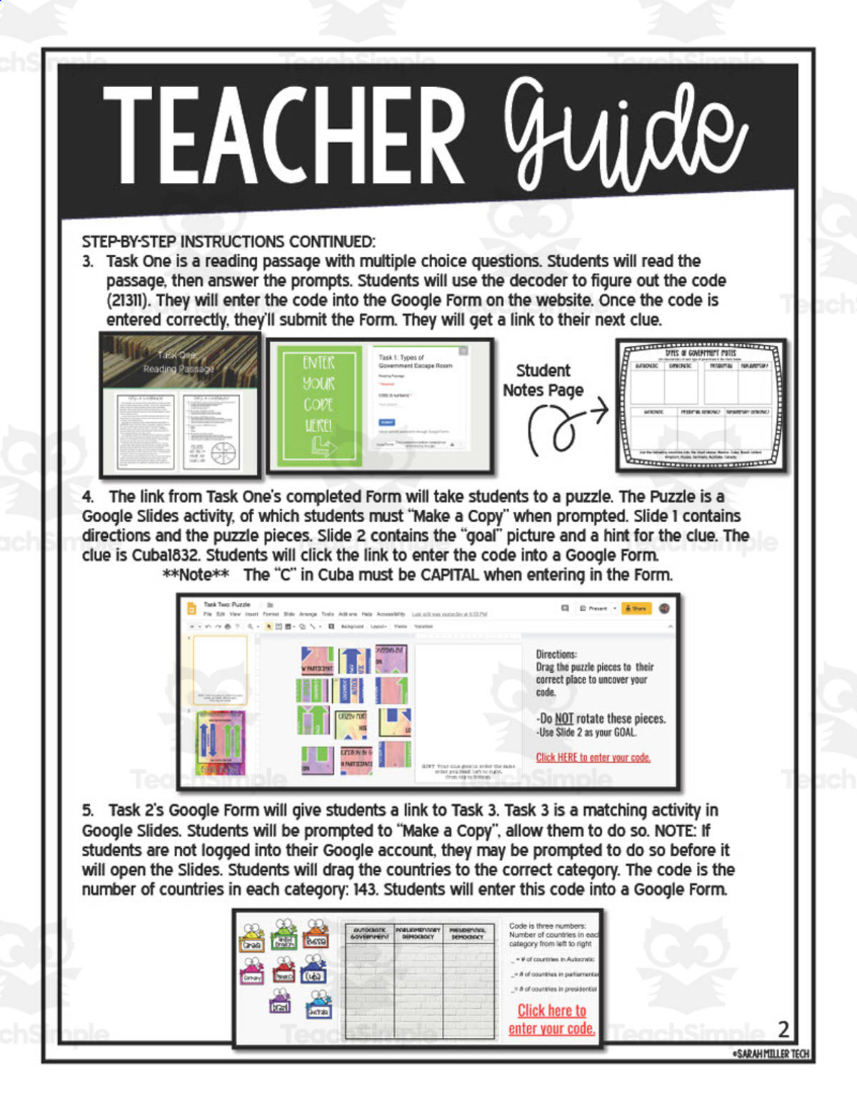 An educational teaching resource from Sarah Miller Tech entitled Types of Government Escape Room downloadable at Teach Simple.