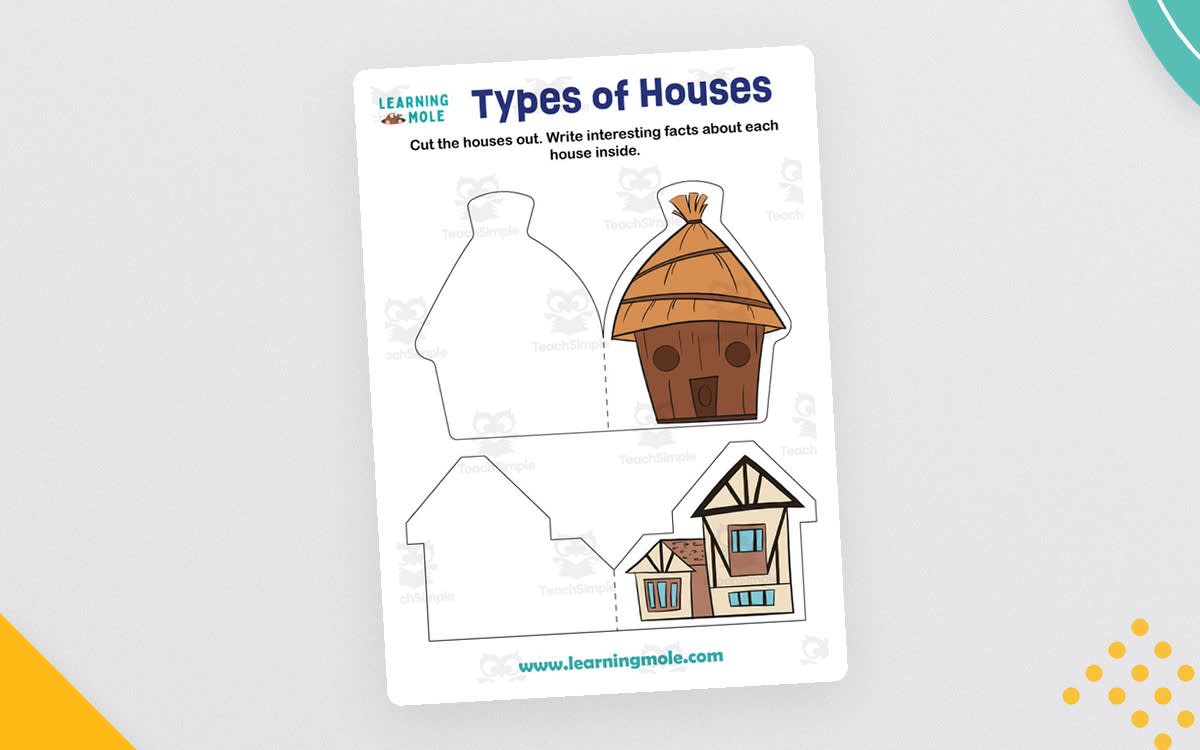 An educational teaching resource from Educational Voice entitled Types of Houses Activity downloadable at Teach Simple.