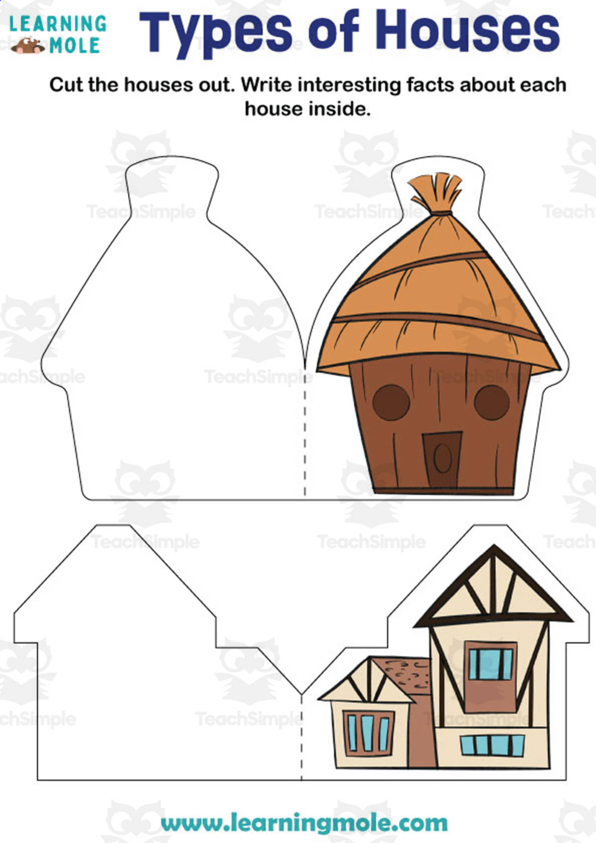 An educational teaching resource from Educational Voice entitled Types of Houses Activity downloadable at Teach Simple.