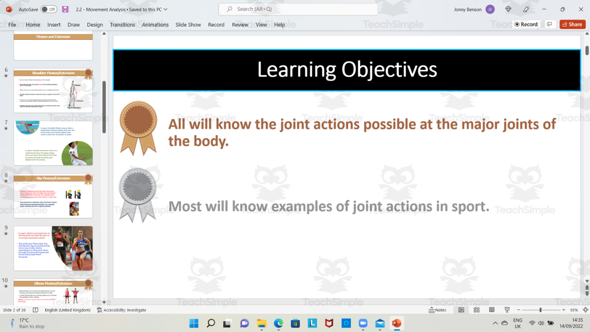 An educational teaching resource from The PE Tutor entitled Types of movement a skeleton can produce downloadable at Teach Simple.