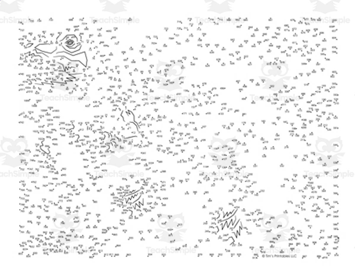 An educational teaching resource from Tim's Printables entitled Tyrannosaurus Rex Extreme Difficulty Dot-to-Dot / Connect the Dots PDF downloadable at Teach Simple.