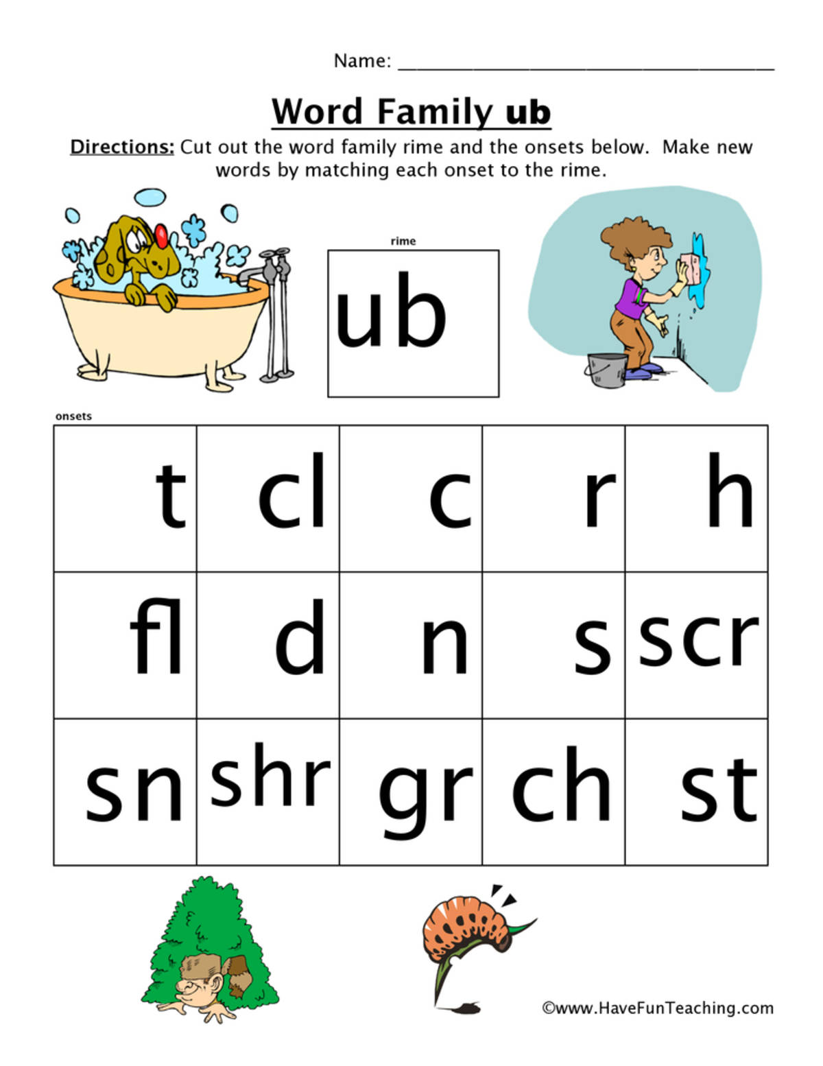 An educational teaching resource from Have Fun Teaching entitled UB Word Family Worksheet downloadable at Teach Simple.