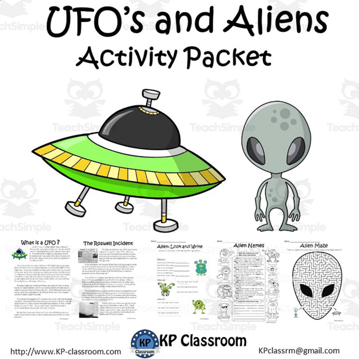 An educational teaching resource from KP Classroom entitled UFOs and Aliens No Prep Activity Packet and Worksheets downloadable at Teach Simple.