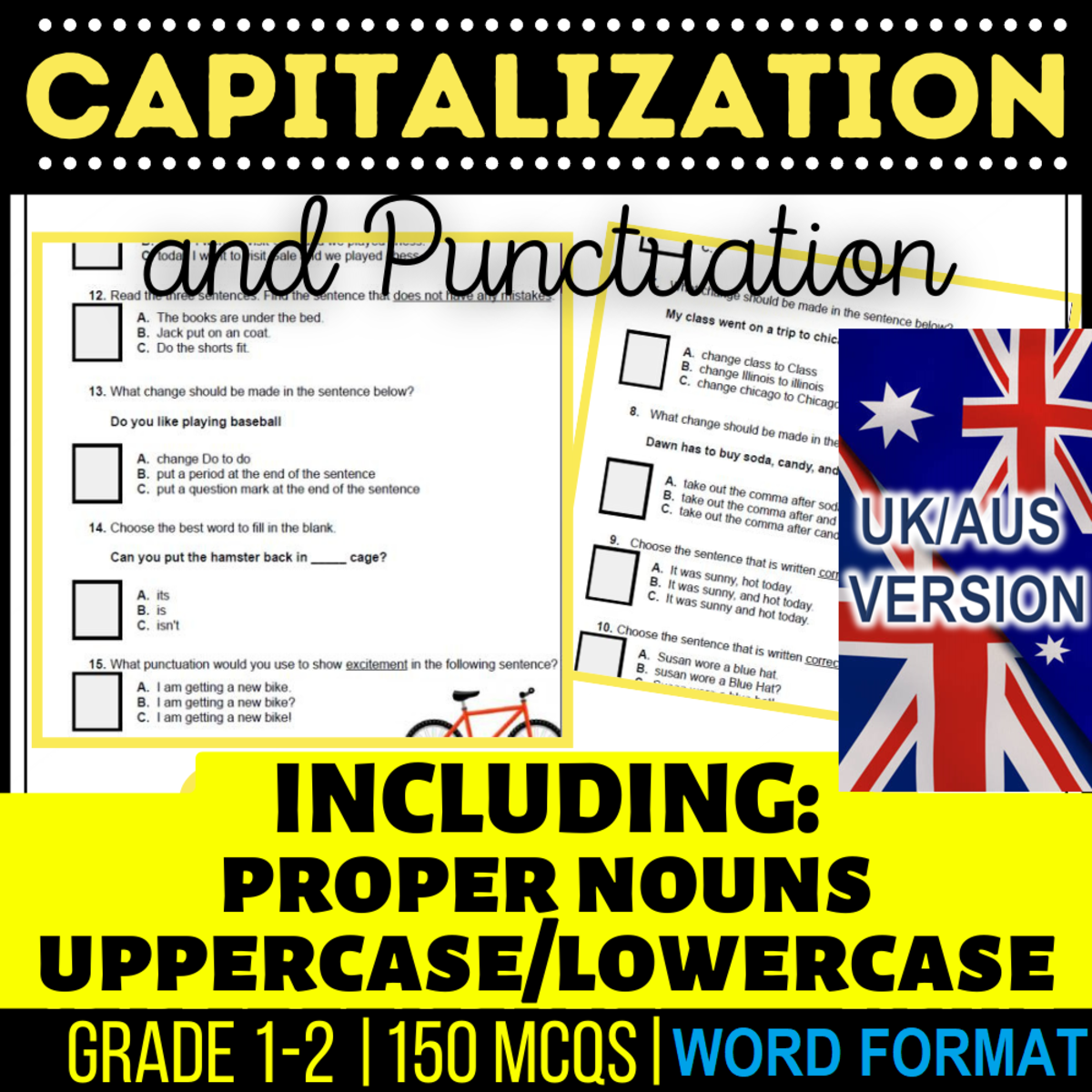 An educational teaching resource from Cored Education entitled UK/Aus English Captitalisation and Punctuation Year 2-3 (Word) downloadable at Teach Simple.